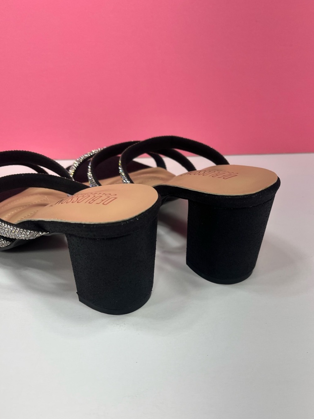Black Rhinestone Strappy Block Heel Sandals size 7 Wide width fit extra comfort - Picture 4 of 7